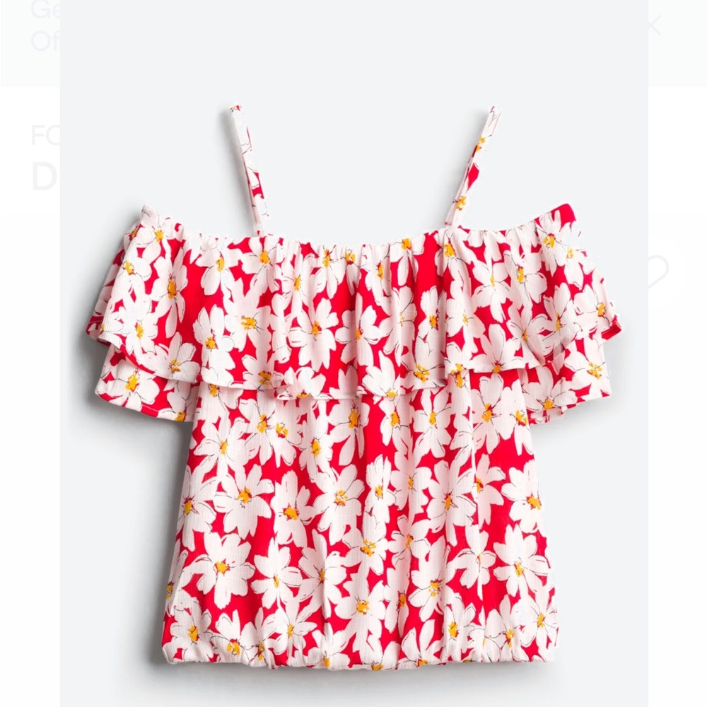 Fortune + Ivy Floral Cold Shoulder Top - Red